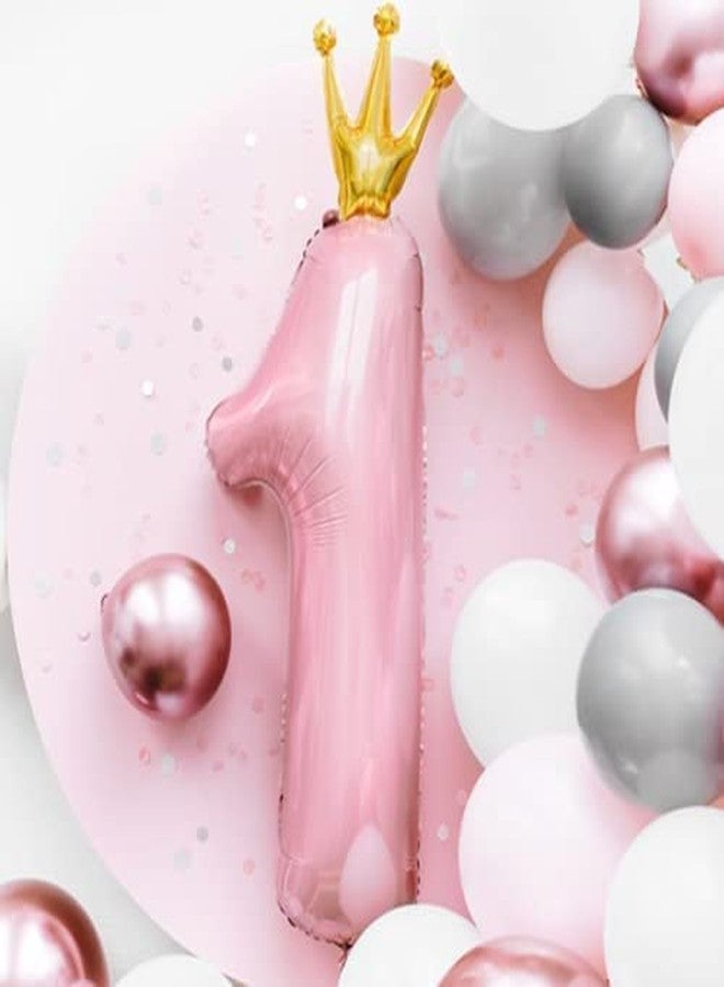Lazybeee 32-Inch Pink Number 1 Foil Balloon with Gold Crown | Large Birthday Party Decorations | Kids Theme Party Supplies | Helium Balloon for Anniversary - Image 2